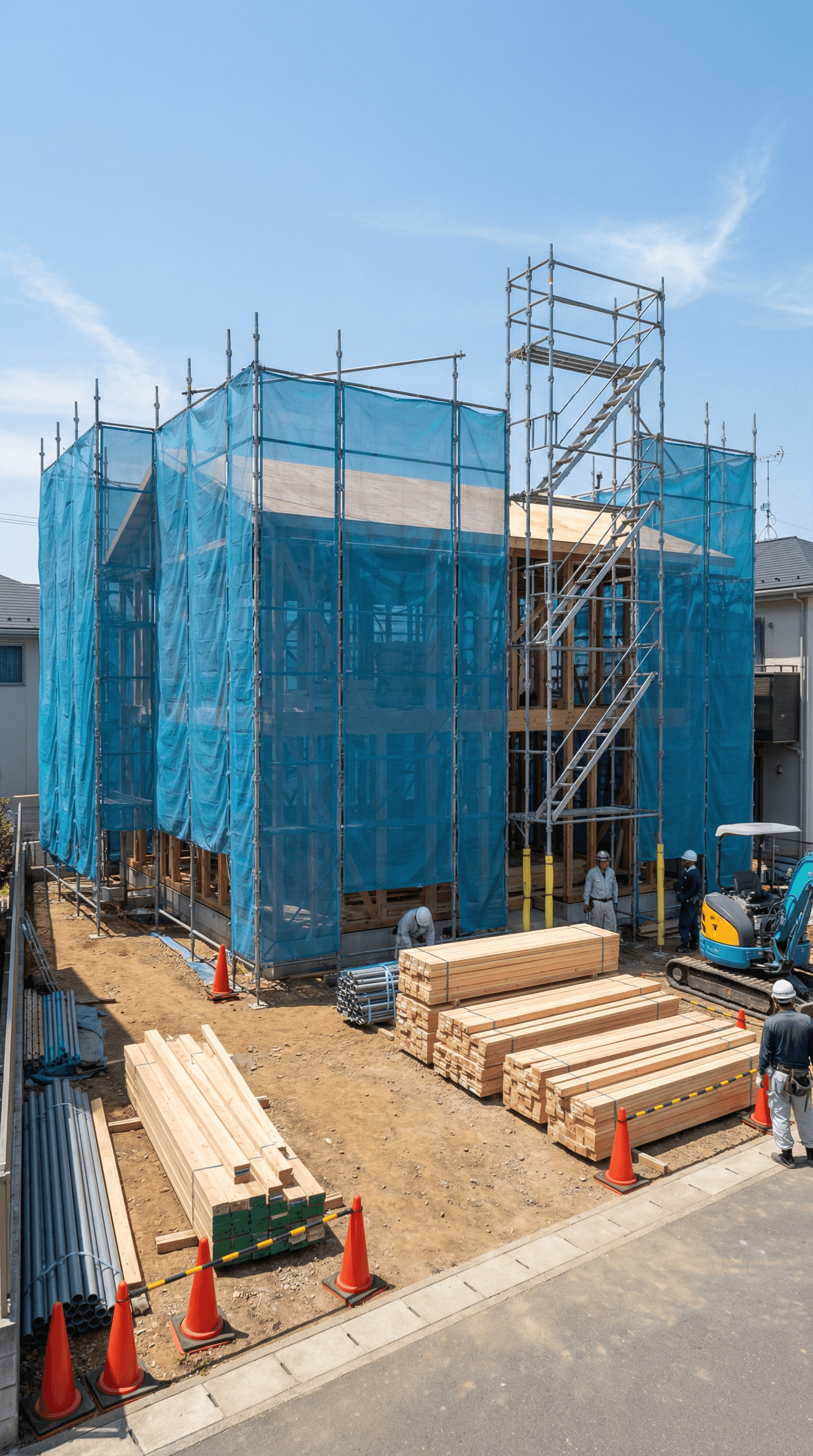 八尾市山本町にて足場設置が完了